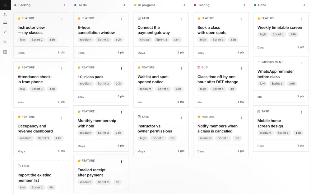 The example project’s task and sprint board