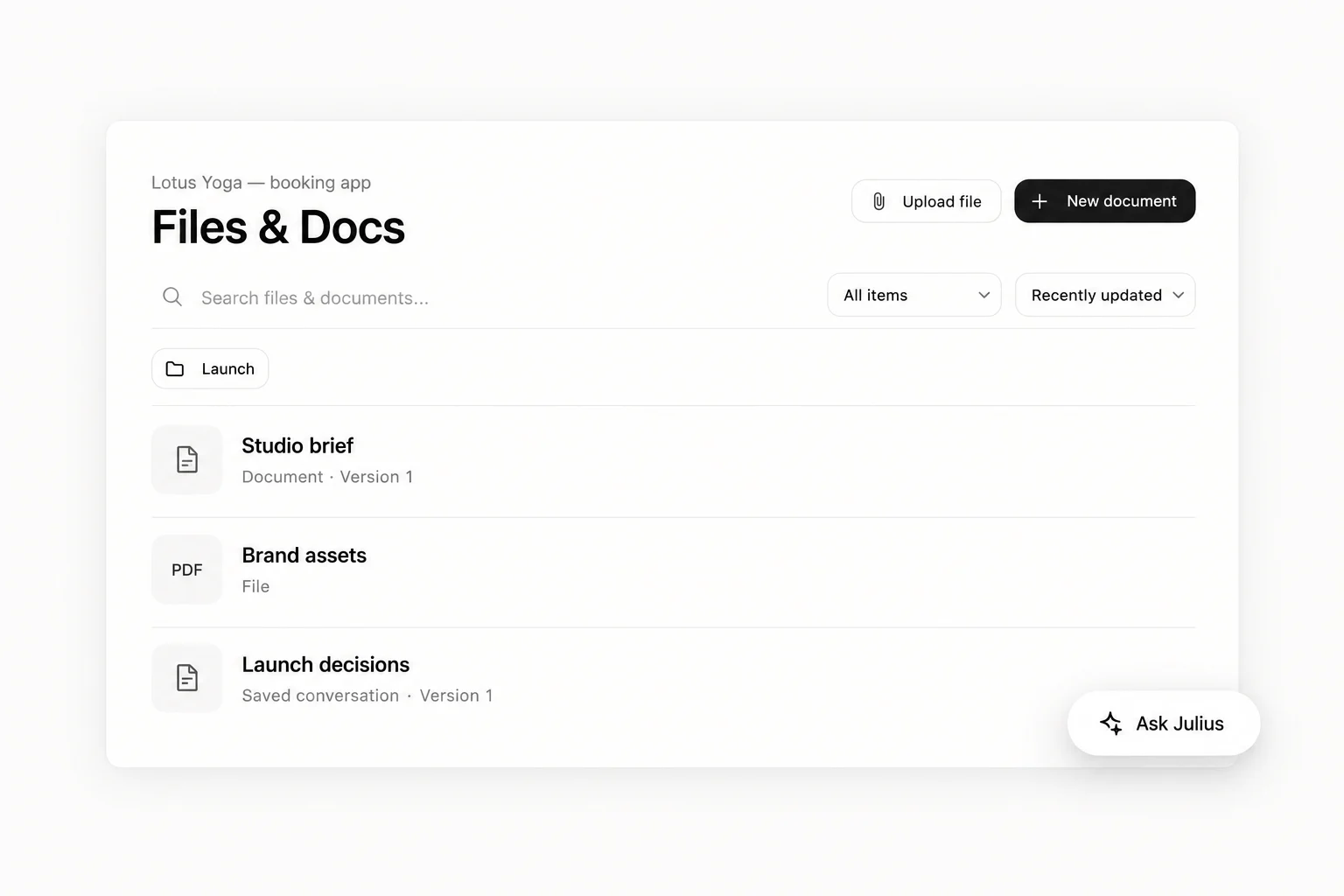 Keep context between sessions — product view with example data